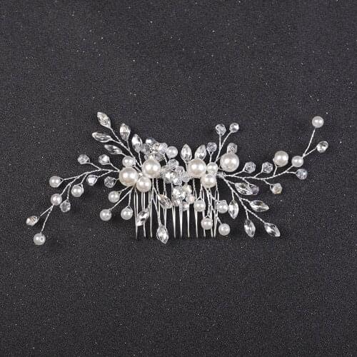 Korean Silver Pearl Hair Comb Handmade Bride Head Jewelry for Party Women Hair Ornaments Wedding Accessories Bridal Headwear