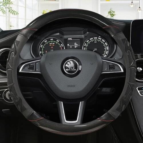 Carbon Fiber Leather 38CM Car Steering Wheel Cover for Skoda Octavia A5 A7 Rapid Spaceback Fabia Kodiaq Superb YETI Karoq Kamiq