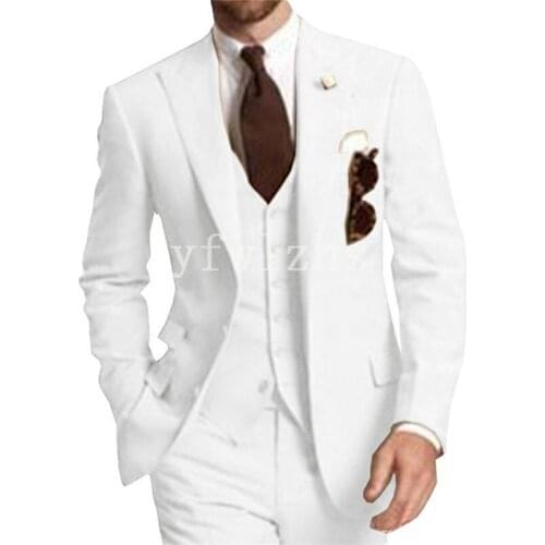 Handsome Two Buttons Groomsmen Peak Lapel Groom Tuxedos Wedding Dress Men Suits Blazer Prom Dinner (Jacket+Pants+Tie+Vest) B75