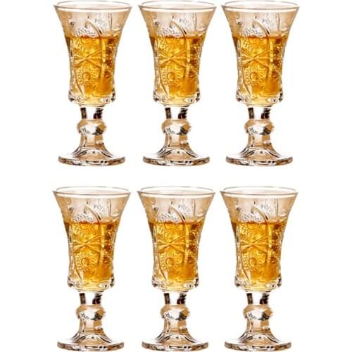 6PCS Lead-free Goblet Crystal Moutai Liquor Bullet KTV Bar Cup Dispenser Suit Engraved Flower Design Drinking Tool Drinkware