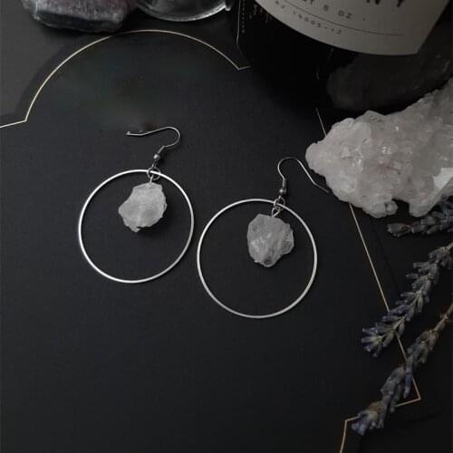 Raw Quartz Minimal Hoops Boho Crystal Earrings Witchy Stones Esoteric Alternative Gothic Jewellery Women Spiritual Gift New