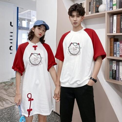 Summer 2020 Chinese style dress for couples with short sleeves and T-shirts couples clothes couples clothing