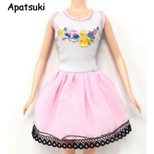 Fashion Clothes For Barbie Dolls 1/6 Pink Princess Short Dresses For Barbie Dollhouse Doll Clothing Causal Wear Dress Girl Gift