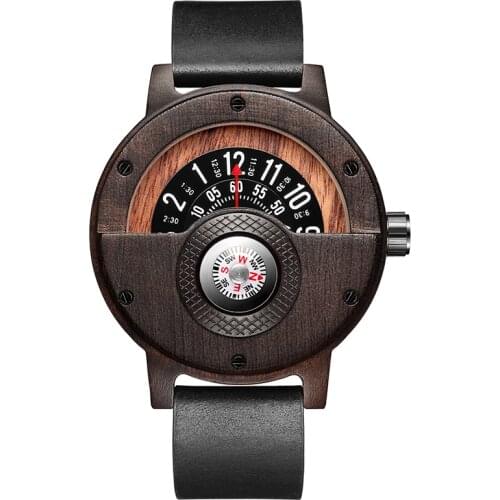 Fashion Wood Watch Men Women Unique Compass Half Dial Natural Wooden Quartz Wristwatch Luxury Creative Design Wooden Watch Male