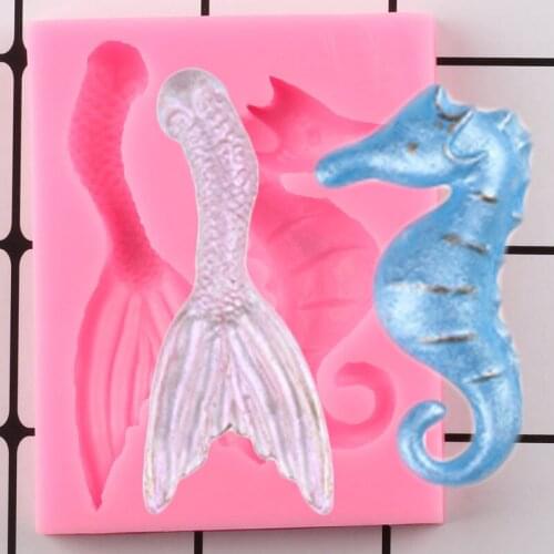 Sea Animal Silicone Mold Mermaid Tail Seahorse Cupcake Topper Fondant Cake Decorating Tools Candy Clay Chocolate Gumpaste Moulds