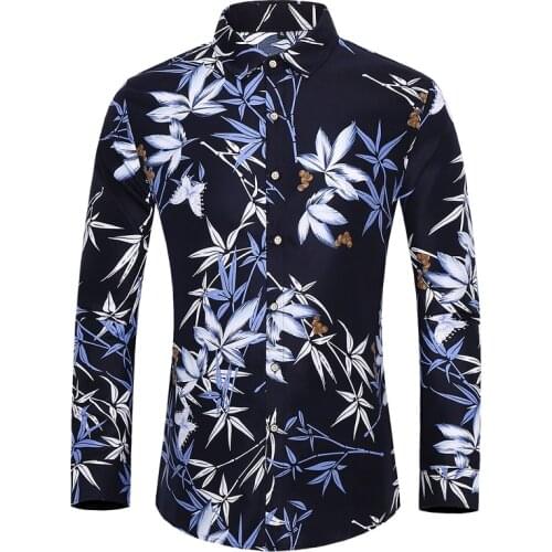 Men Long-Sleeved Plus Size 7Xl Shirt Fashion Rose Plant Flower Printed Shirt Hawaii Leisure Vacation Mens Clothing Many Styles