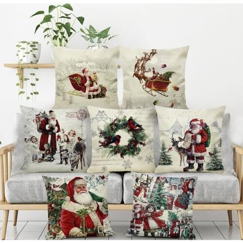 Soft Plush Santa Claus Pillow Case for Home Sofa Car Decor Merry Christmas Cushion Cover Printed Pillowcase 45x45 Cm