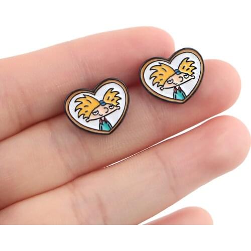 PF079 New Funny Anime Figure Studs Earrings For Womens Stainless Steel Pierce Korea Earrings Cute Enamel Jewelry Girls for Gifts