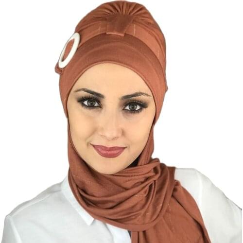 New Islamic Fashion Muslim Hijab Lady 2021 Trend Single Size Beanie Ready Shawl Scarf Buckle Tile Color Buckled Bone Wrap