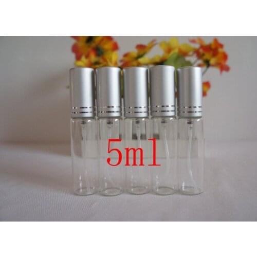 Wholesale retail 5ml Sliver Cap Metal Alumiter Clear Glass Spray Bottle Perume Automizer