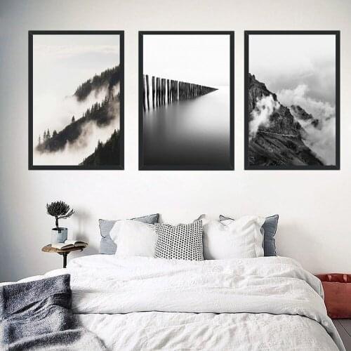 Landscape Black and White Moutain Cloud Canvas Painting Wall Art Nordic Posters and Prints Wall Pictures for Living Room Decor