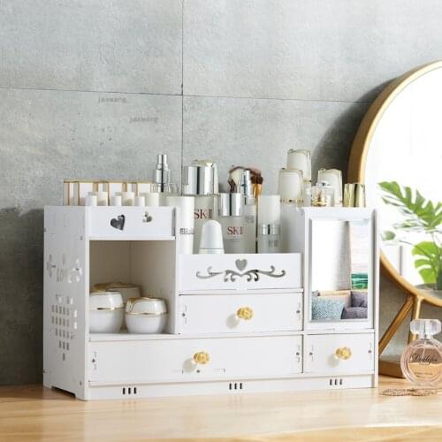 Plastic Household Cosmetic Storage Box Skin Care Product Rack Dressing Table Jewelry Finishing Box Makeup Organizer with Mirror
