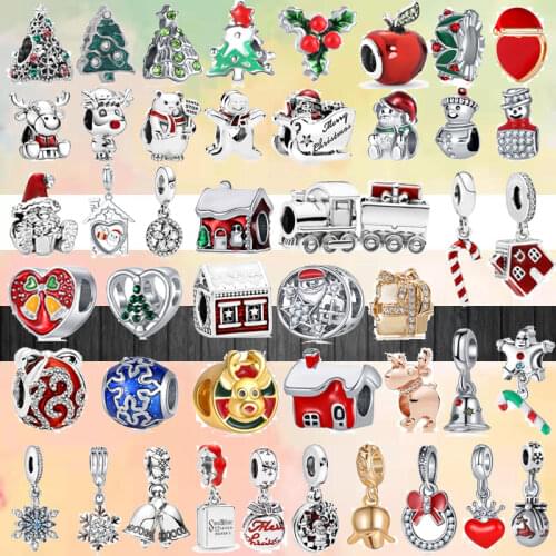 Christmas Tree Santa Claus Igloo Elk Snowflake Bell Pendant Fit Pandora Charms Bracelet DIY Women Original Beads wholesal Custom