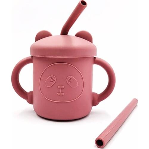 Baby Feeding Drinkware With 2 Straw Cup Baby Learning Feeding Cups Sippy Cup BPA Free Silicone Tableware Toddler Water Bottle