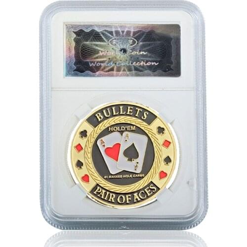 Pair Of Aces Entertaining 3D Poker Chip Colorful Casino Metal Coin W/ Acrylic Display