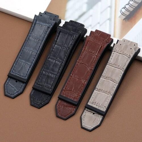 29x19mm real cow leather Rubber Watchband for Hublot strap for Big Bang belt Watch band butterfly Buckle