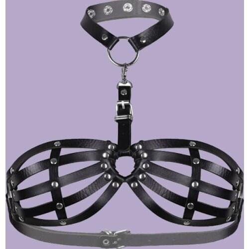 Sexy Bandage Lingerie Hollow Harness Lingerie Bustier Cupless Bra Hollow Out Leather Strap Harness Bra for Women goth clothes