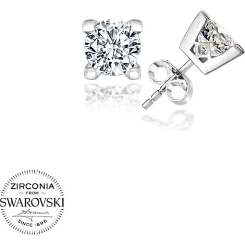 Silver 925 Sterling Swarovski Zirconia Cubic Zirconia Solitaire Earrings