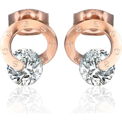 OUFEI Stainless Steel Jewelry Woman Vogue 2019 Charm Crystal Rose Gold Earrings For Women Jewelry Accessories Stud Earrings