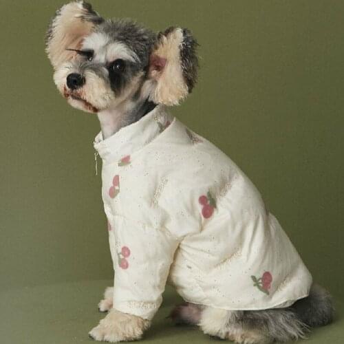 Cute Cherry Print Dog Down Jacket Winter Warm Coats for Small Medium Dogs Bulldog Thick Cotton Clothes Schnauzer Clothing Pug