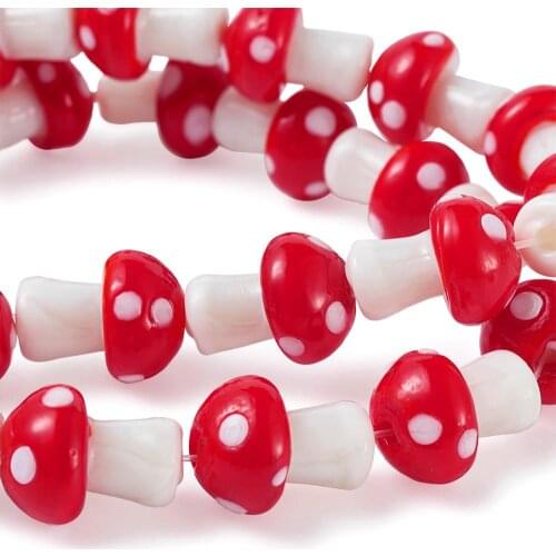 2 Strands 16x12mm Red Mushroom Bead Handmade Lampwork Beads Strand Fit Beading Jewelry DIY Earrings Necklace Making Crafts