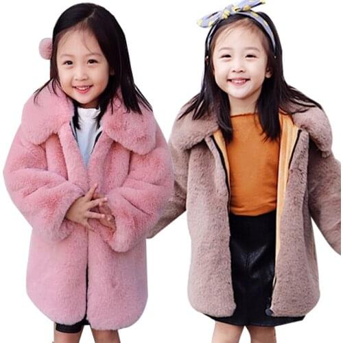 2019 New Autumn Winter Children Girls Warm Thick Long Coat Overcoat Kids Clothes Faux Rabbit Fur Cardigan Jackets Outwear