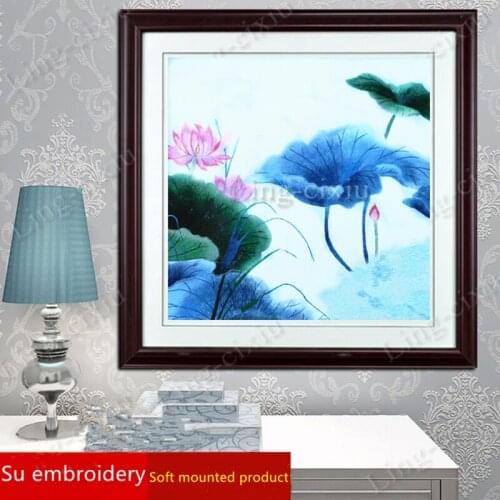 Mural high-end silk embroidery lotus living room bedroom tea restaurant entrance interior decoration painting gift painting 0119