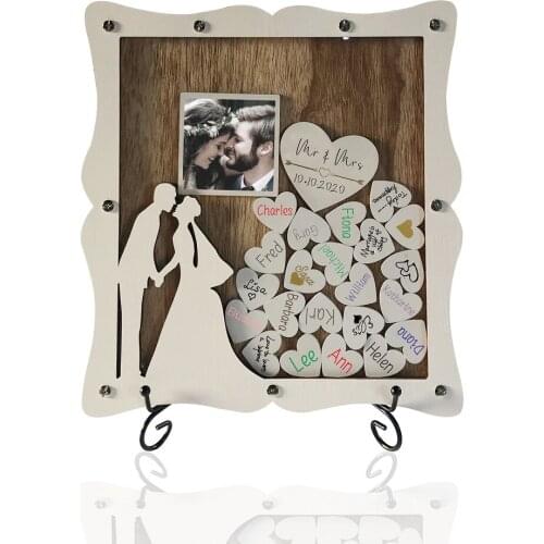 Y&K Homish Wedding Guest Book Suitable for parties weddings Large Rustic Visitors Book with 65 Blank Wooden Hearts Wood Frame Gu