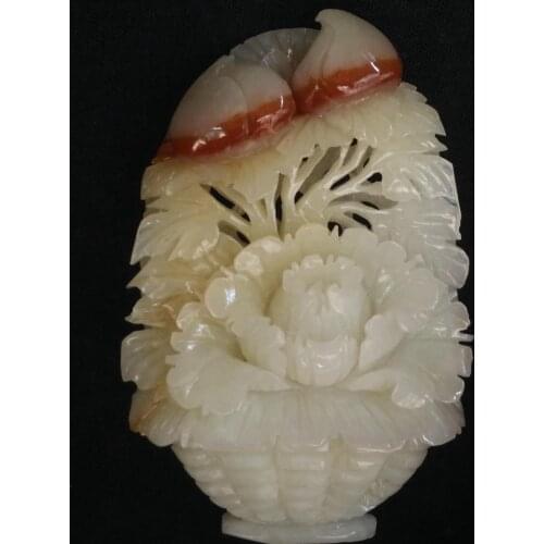 YIZHU CULTUER ART 100%Natural China Jade Hand-carved Exquisite Pendant Necklace Basket Flower Amulet Gift