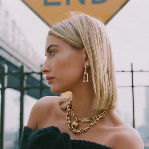 Woman U Chain Earrings Vacuum plating real gold