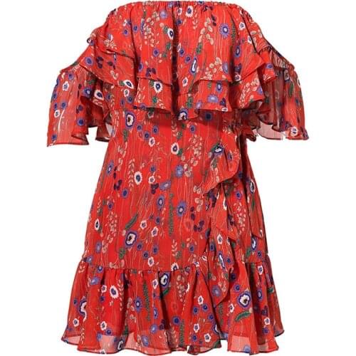 Bella Philosophy summer slash neck women dress mini ruffles sexy A-line dress print off-shoulder female vestidos