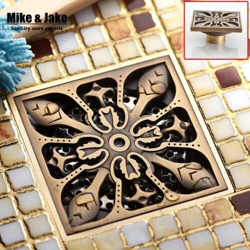 10*10cm Vintage antique floor drain Bathroom Square Shower Floor Drain Trap Waste Grate With Hair Strainer anti smelly drains