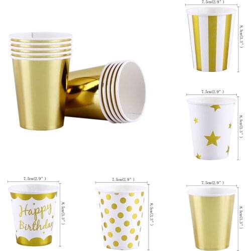 10pcs 350ml Black Gold Metal color style Singleism birthday party decorations adult kids supplies paper disposable tableware cup