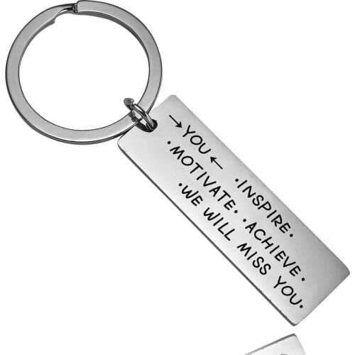 12PC Wholesale You Inspire Motivate Achieve We Will Miss You Keyring Best Friends Family Women Men Keychain Stainless Steel Gift
