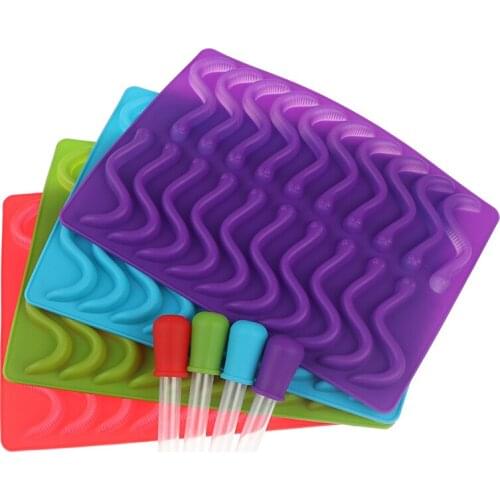 20Cavity Silicone Gummy Snake Worms Bear Mold Candy Jelly Molds Ice Tube Tray