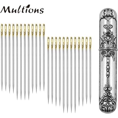 24pcs Self Threading Needles With Vintage Sewing Needles Holder Storage Case Big Eye Hand Sewing Needles For Sewing Accessories