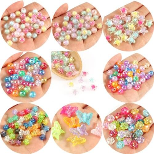 AB Plated Color Mixed Colors Inner Color Acrylic Beads loose Round Beads Craft For Fashion Jewelry Making DIY beads Wholesale