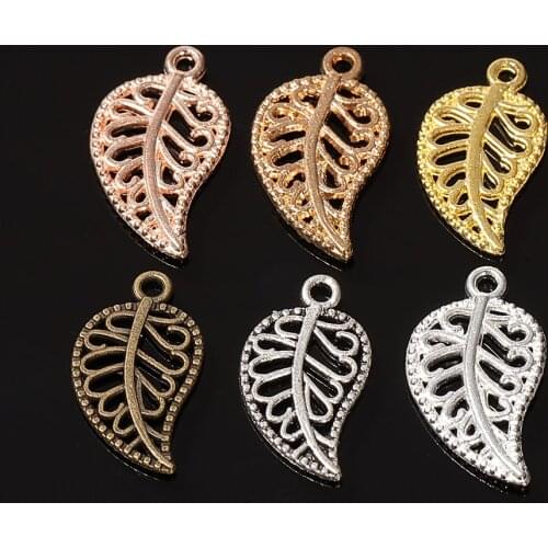 50Pcs Leaves Filigree DIY Accessories Metal Alloy Crafts Connector For Jewelry Making Necklace Charm 9x17mm Gold Color Findings