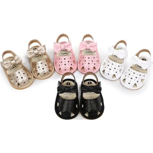 Baby Summer Shoes Newborn Infant Baby Girls Princess Bow Sandals Non-Slip PU Leather Breathable Hollow Out Toddler First Walker