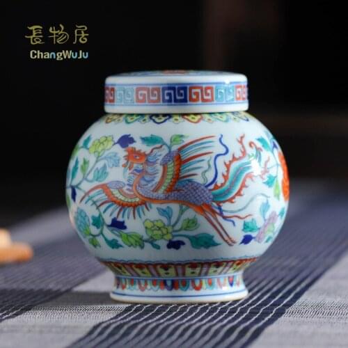 Changwuju in Jingdezhen fine tea box the handmade blue and white clashing colour tea cannister as well as storage jar and vase