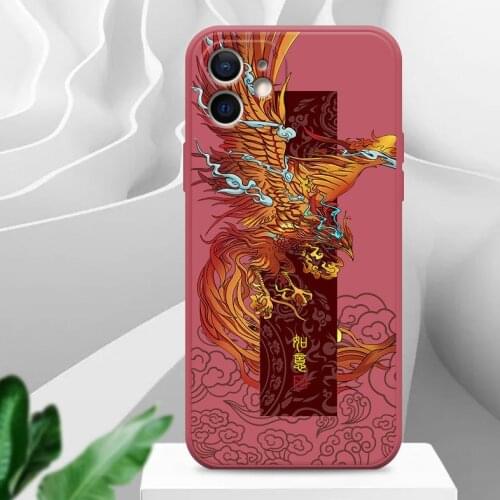 Chinese Style Trendy Phone Case For iPhone X XS XR 11 12 Pro MAX 6 7 8Plus Capa Back Covers Liquid Silica Gel Phone Cases