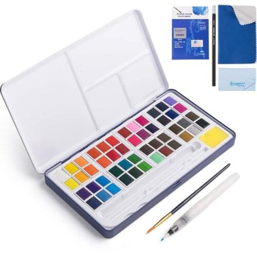 Giorgione 48 Color Solid Watercolor Concentrated Pigment Tool Set High Water Soluble Extensibility Brush Pencil for Kids Arts