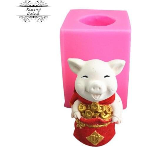3D cartoon cute lucky pig shaped silica gel mold DIY cake decoration chocolate fudge mold resin clay Soap Candle tool