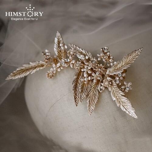HIMSTORY Baroque Handmade Gold Leaf Headpiece Wedding Hair Accessories Princess Haircomb Bridal Hairwear Hair Jewelry