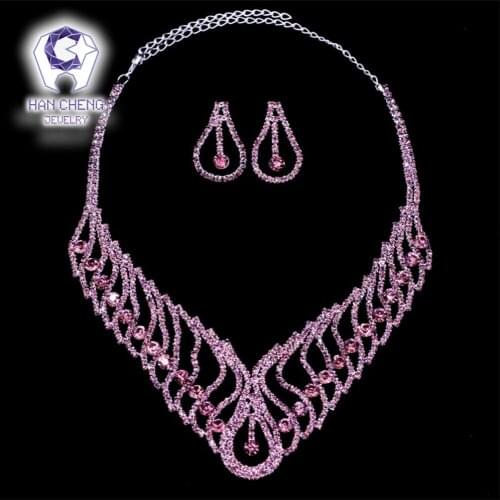 HanCheng Wedding Bridal Luxury Rhinestone Statement Choker Multicolor Created Crystal Necklace/Earrings For Jewelry collier