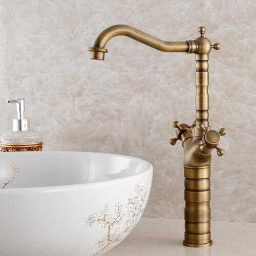 Kitchen faucet antique Antique brass hot and cold water mixer kitchen faucet sink mixer tap wash basin faucet