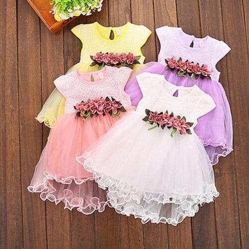 2020 Toddler Infant Kids Baby Girls Summer Floral Princess Party Sleeveless 3D Floral Dresses 0-3Y