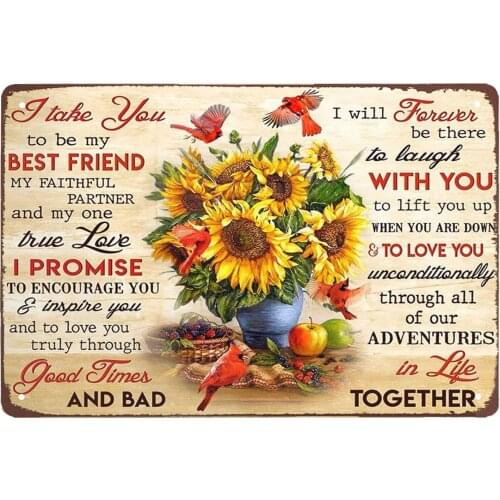 Letrero de Metal de girasol y el Cardenal aves-te lleve a ser mi mejor amigo signo pared Vintage de casa