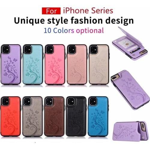 Fashion Pattern Leather Phone Case For iPhone 11 12 Pro MAX Back Cover Retro Card Slot Holder Case For iPhone 5 6 7 8 XR XS MAX