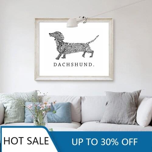 Simple Style Wall Art Canvas Painting Poster Print Dachshund Dog Of Letters Modern Abstract Animal Wall Decor Picture Room Decor